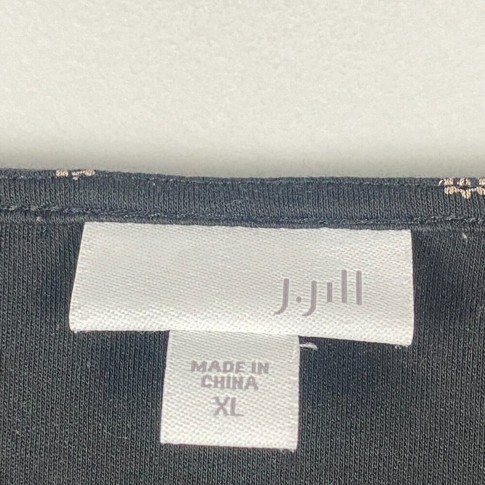 J Jill Black Ditsy Floral Bordered Hem Tunic Blouse Size XL Cotton Modal - Picture 4 of 10